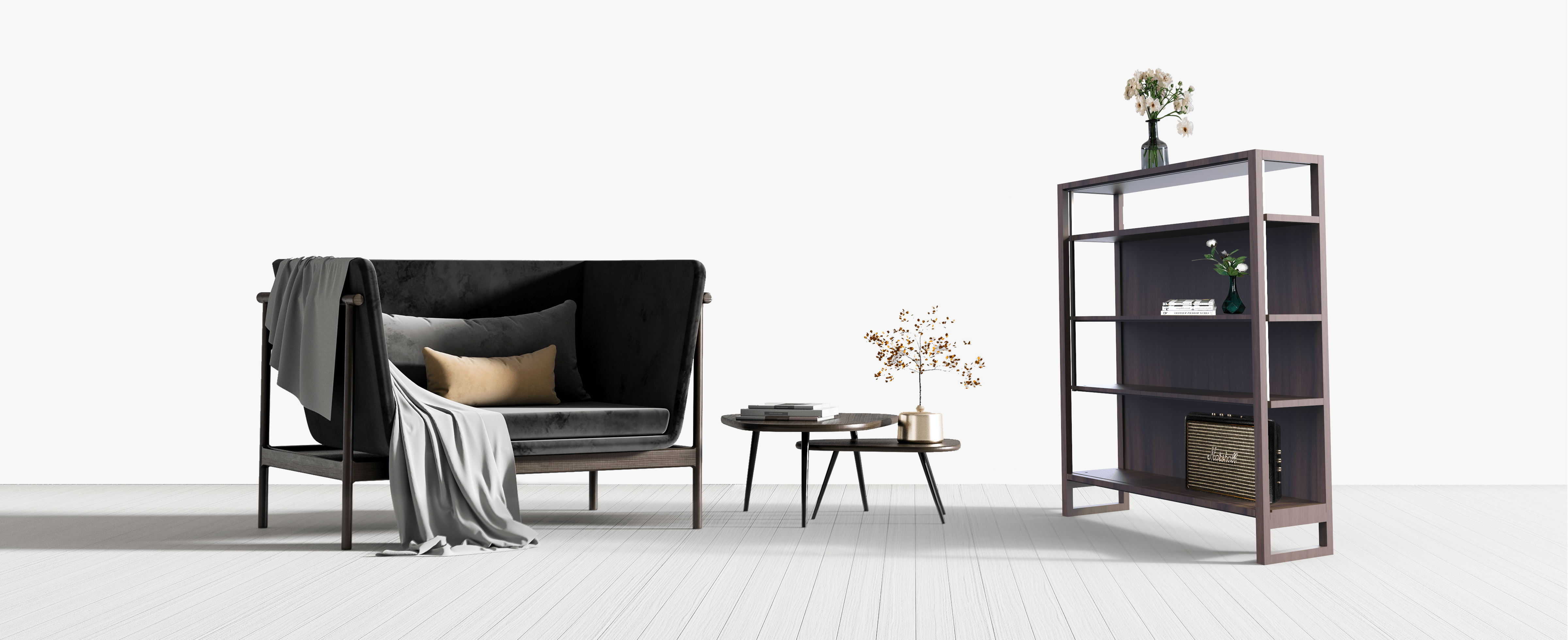 Rise(Shelf)XL with chair Walnut-min
